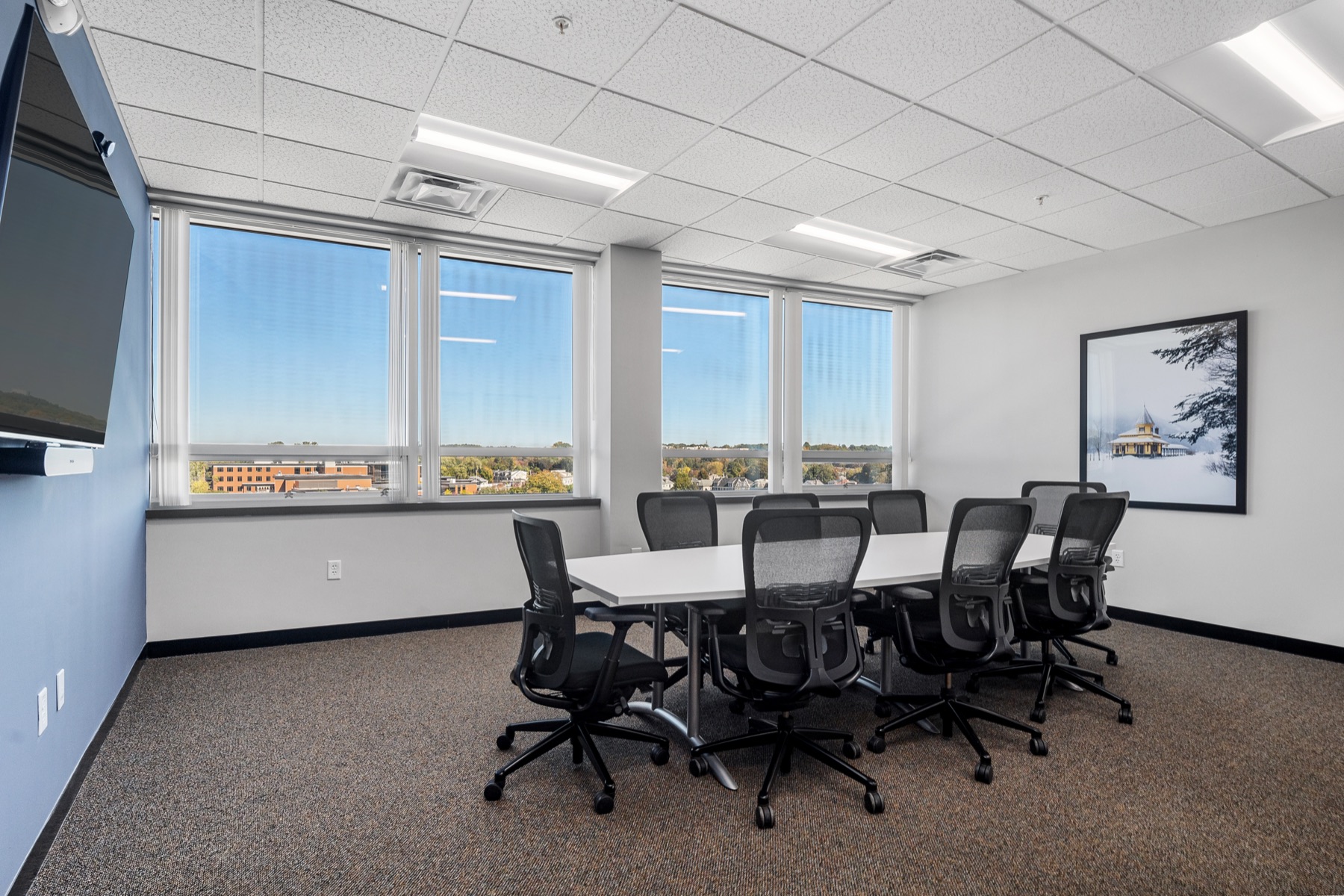 The large conference room at Workspace Beverly with downtown views
