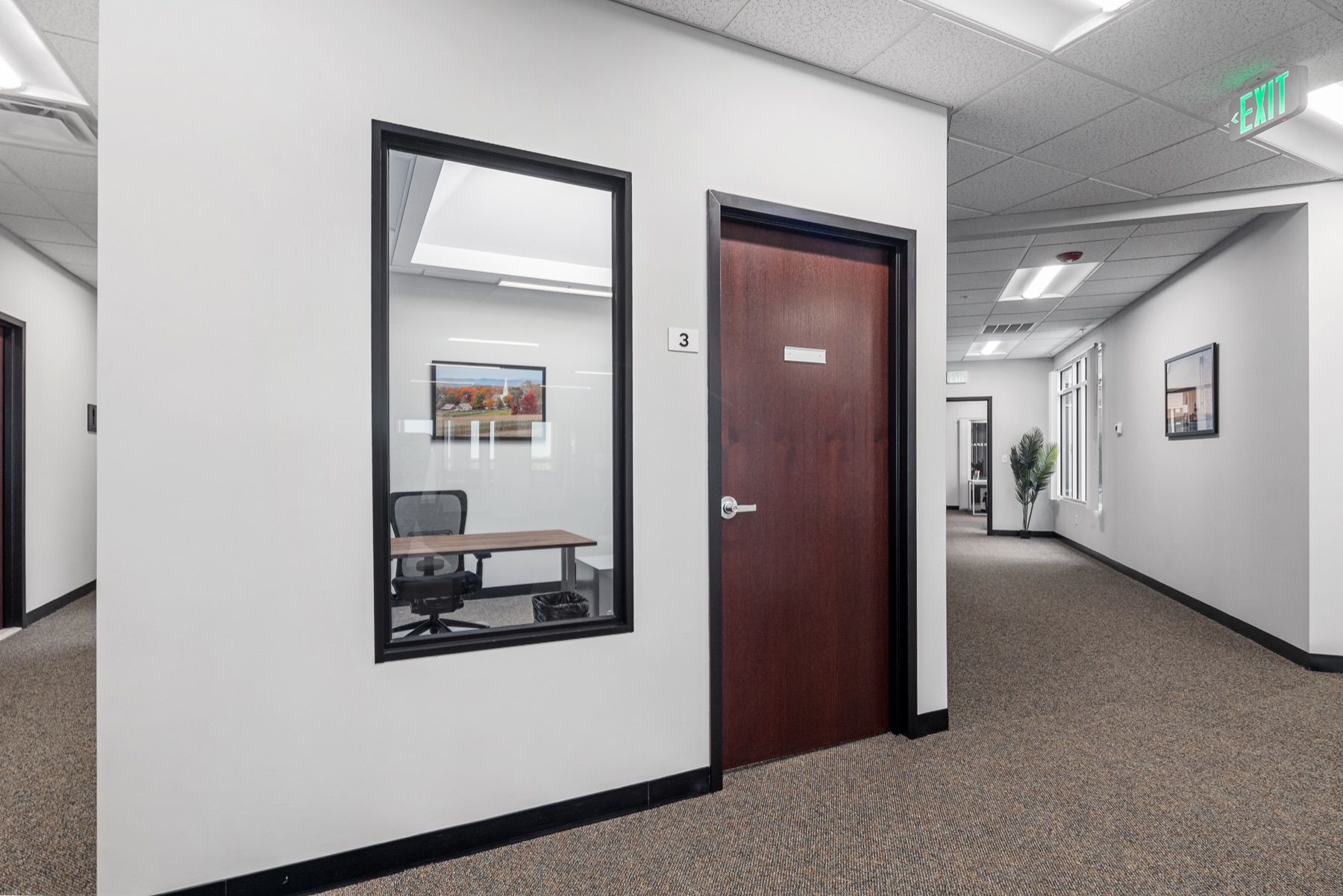 An office entrance along the hallway at Workspace Beverly