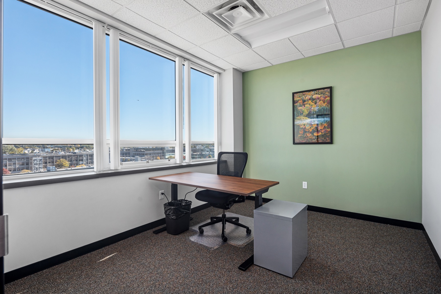 A private office at Workspace Beverly with big corner windows
