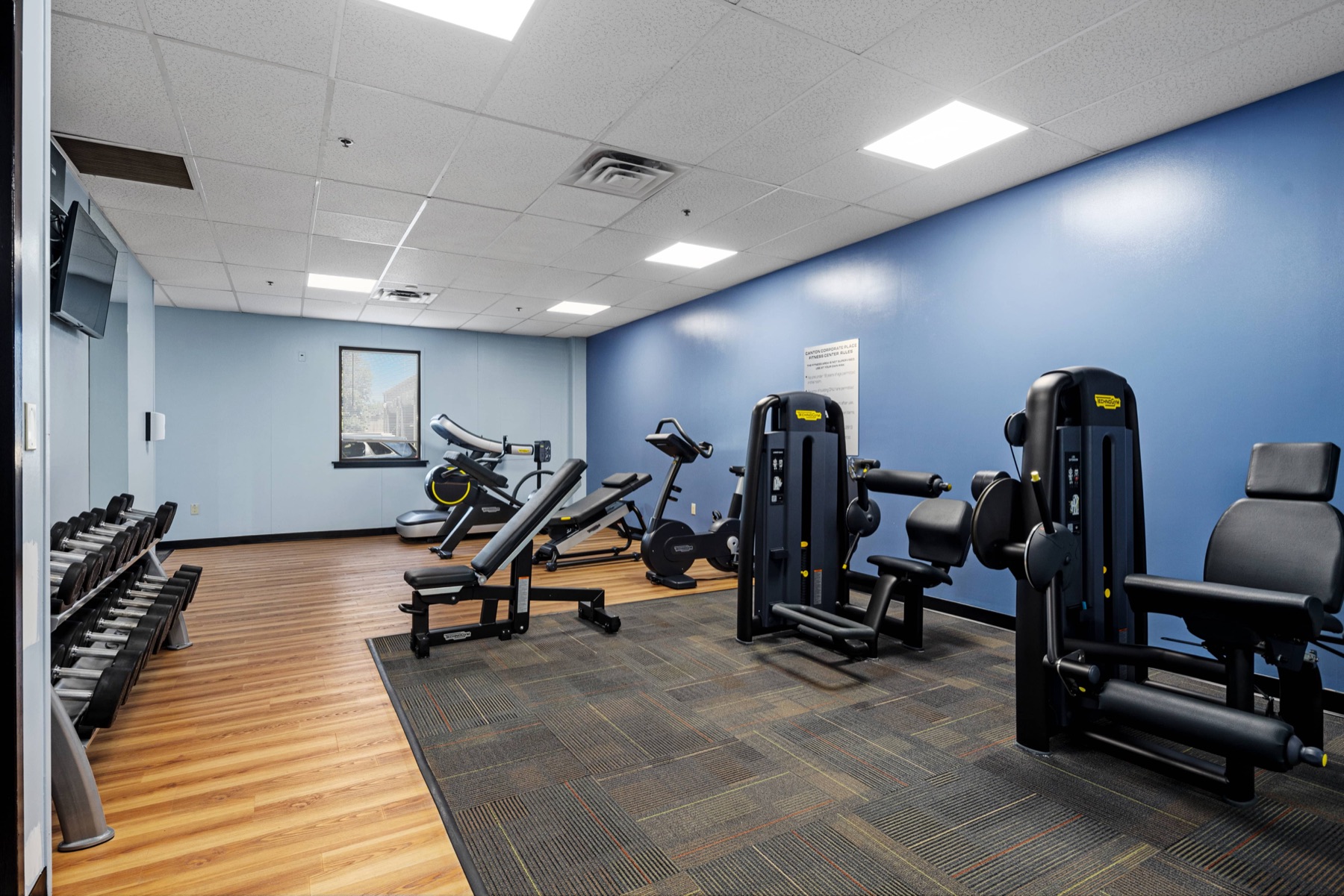 The on-site fitness room at Workspace Canton